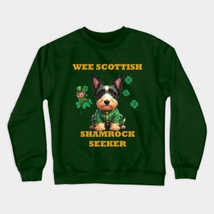 Wee Scottish Shamrock Seeker Funny Scottie Dog Crewneck Sweatshirt